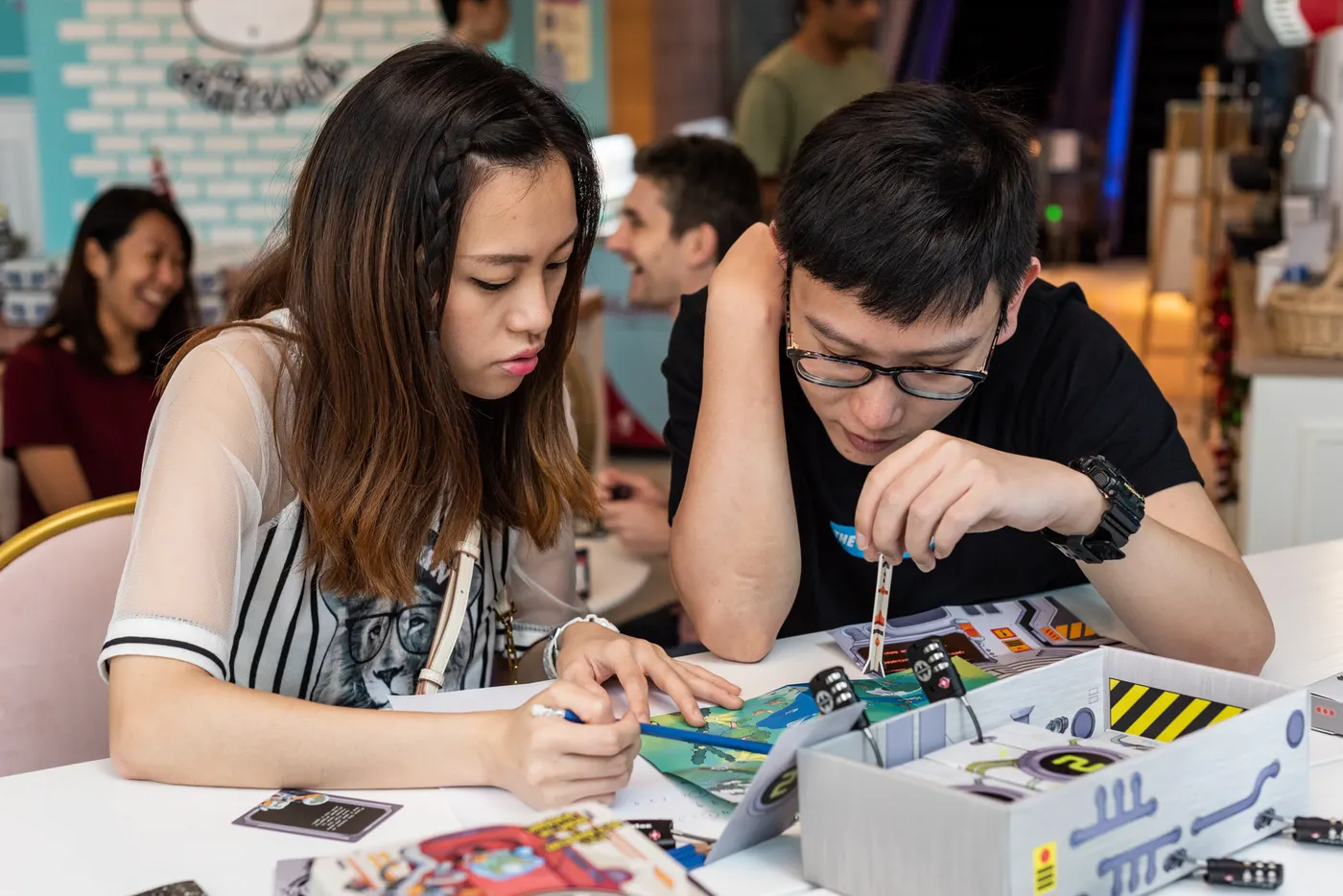 A player working one of the Bearscape puzzle mechanisms at the launch, 24 Nov 2019