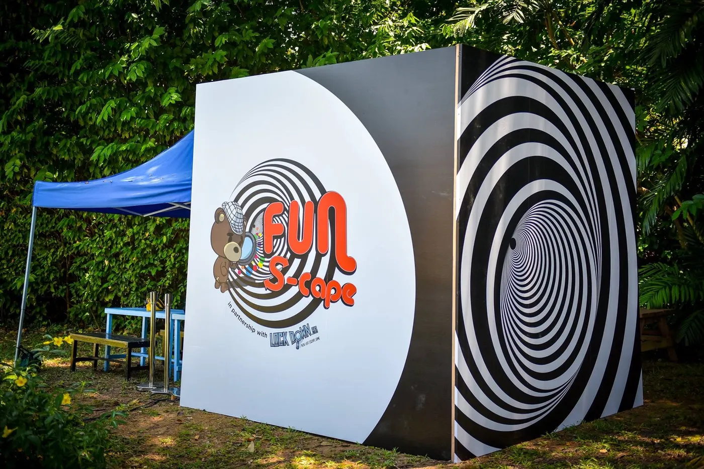 The Fun-S-Cape entrance cube at Sentosa — in partnership with Lockdown.SG
